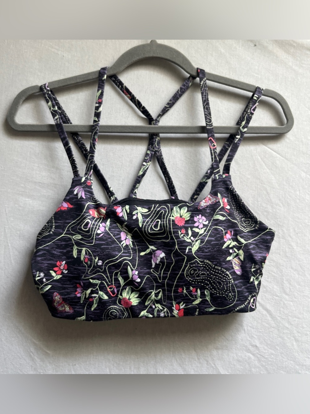 The North Face Black Floral Strappy Back Sports Bra Womens Size M